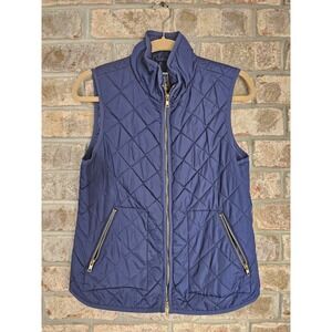 Old Navy Quilted Vest Navy Blue Gold Zip Front Pockets Women's Medium Jacket EUC